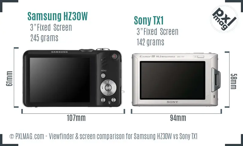 Samsung HZ30W vs Sony TX1 Screen and Viewfinder comparison