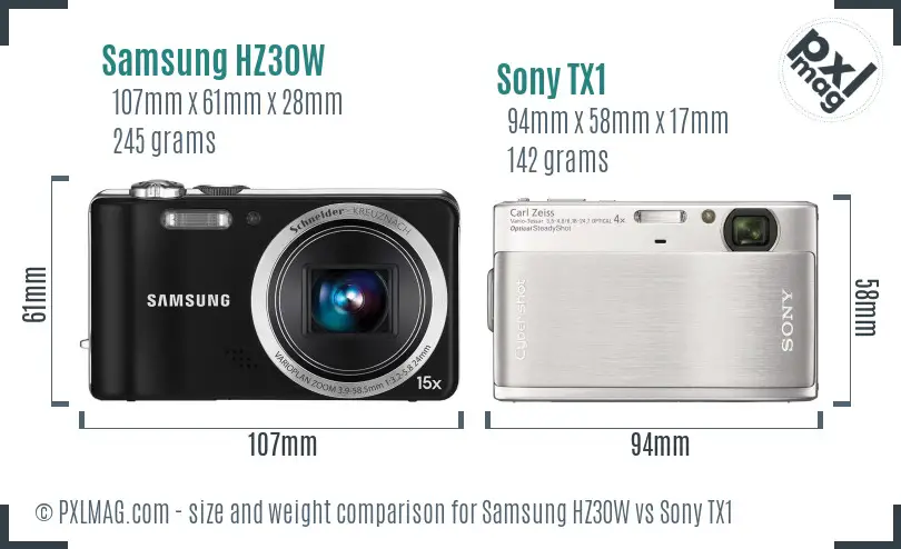 Samsung HZ30W vs Sony TX1 size comparison