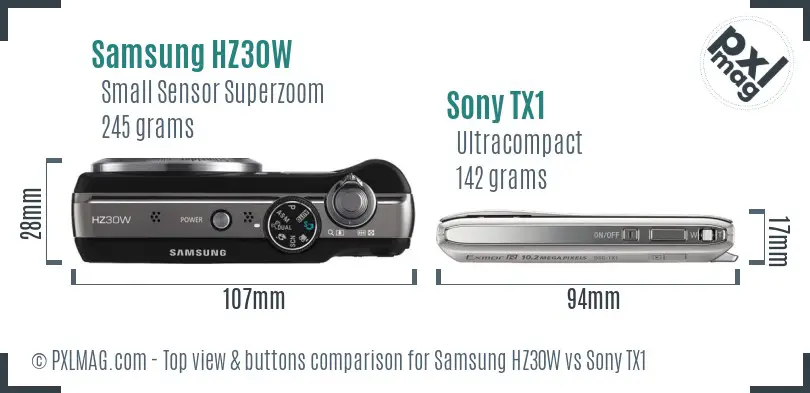 Samsung HZ30W vs Sony TX1 top view buttons comparison