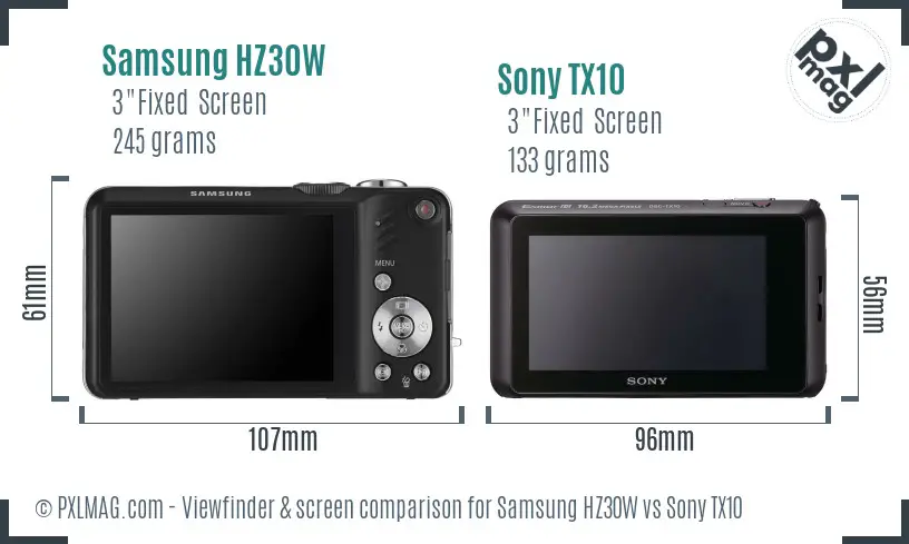 Samsung HZ30W vs Sony TX10 Screen and Viewfinder comparison