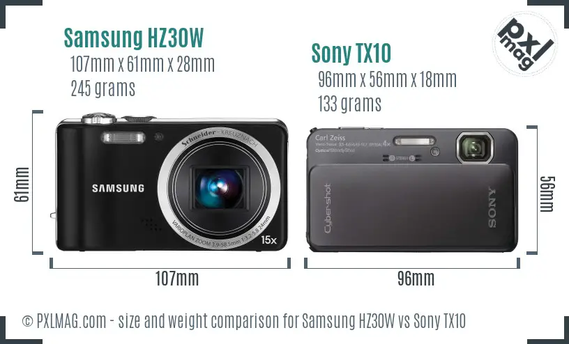 Samsung HZ30W vs Sony TX10 size comparison