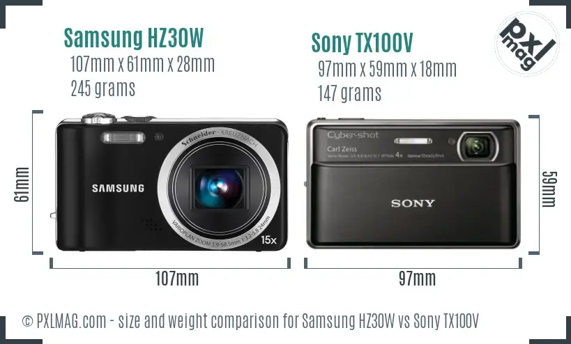 Samsung HZ30W vs Sony TX100V size comparison