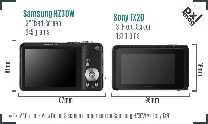 Samsung HZ30W vs Sony TX20 Screen and Viewfinder comparison