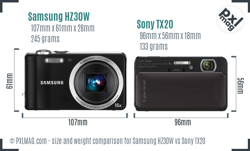 Samsung HZ30W vs Sony TX20 size comparison