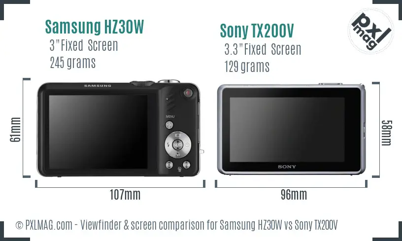 Samsung HZ30W vs Sony TX200V Screen and Viewfinder comparison
