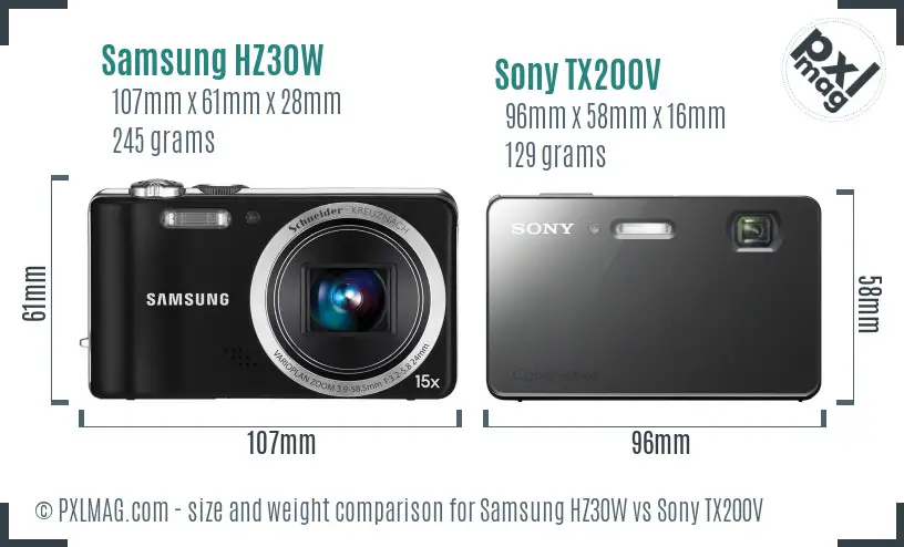 Samsung HZ30W vs Sony TX200V size comparison