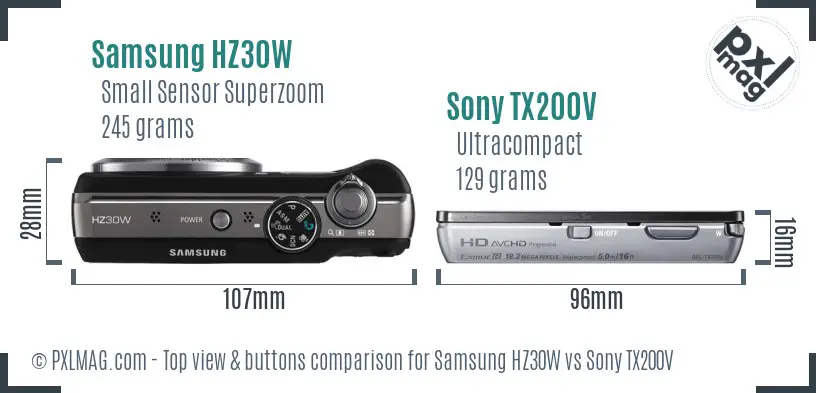 Samsung HZ30W vs Sony TX200V top view buttons comparison
