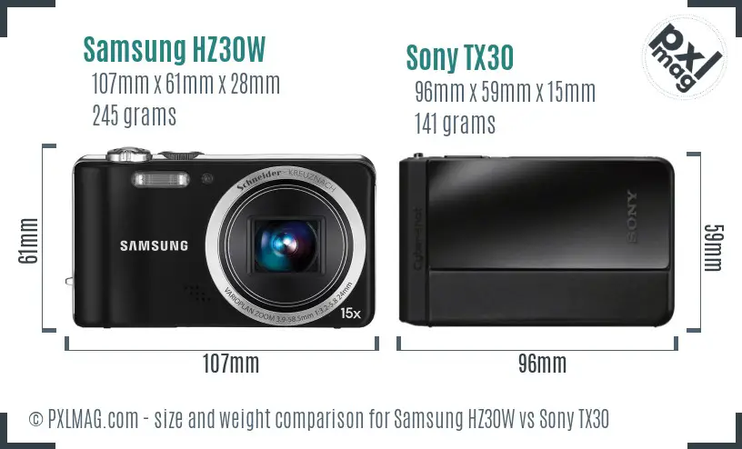 Samsung HZ30W vs Sony TX30 size comparison