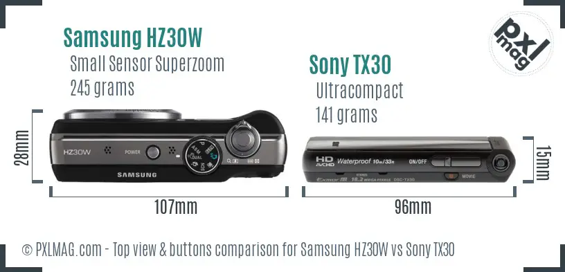 Samsung HZ30W vs Sony TX30 top view buttons comparison