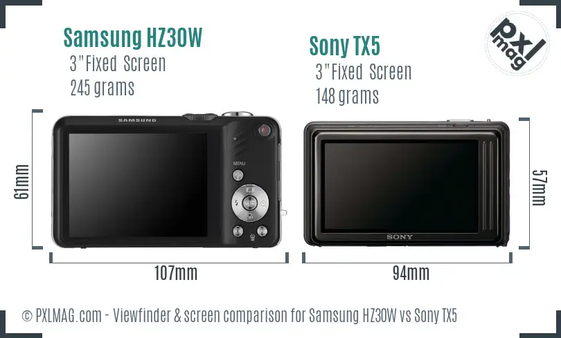 Samsung HZ30W vs Sony TX5 Screen and Viewfinder comparison