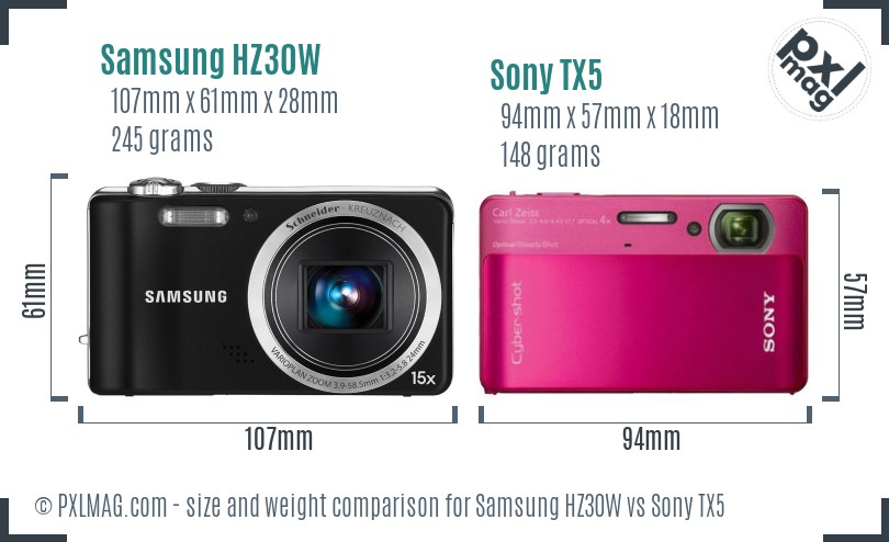 Samsung HZ30W vs Sony TX5 size comparison