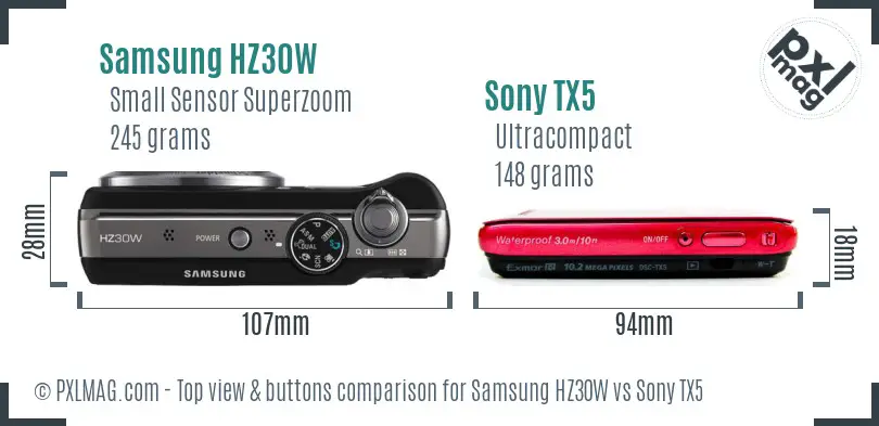 Samsung HZ30W vs Sony TX5 top view buttons comparison