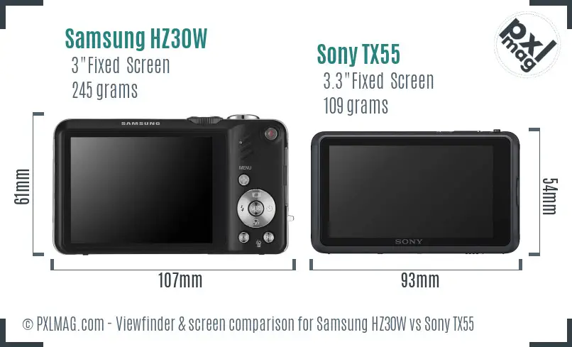 Samsung HZ30W vs Sony TX55 Screen and Viewfinder comparison