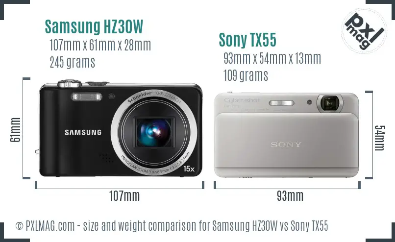 Samsung HZ30W vs Sony TX55 size comparison