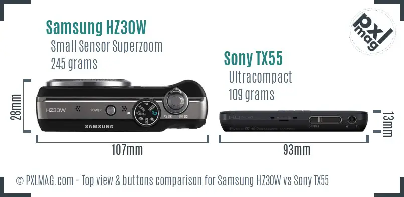 Samsung HZ30W vs Sony TX55 top view buttons comparison