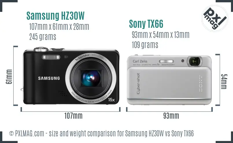Samsung HZ30W vs Sony TX66 size comparison