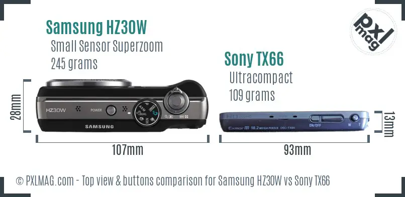 Samsung HZ30W vs Sony TX66 top view buttons comparison
