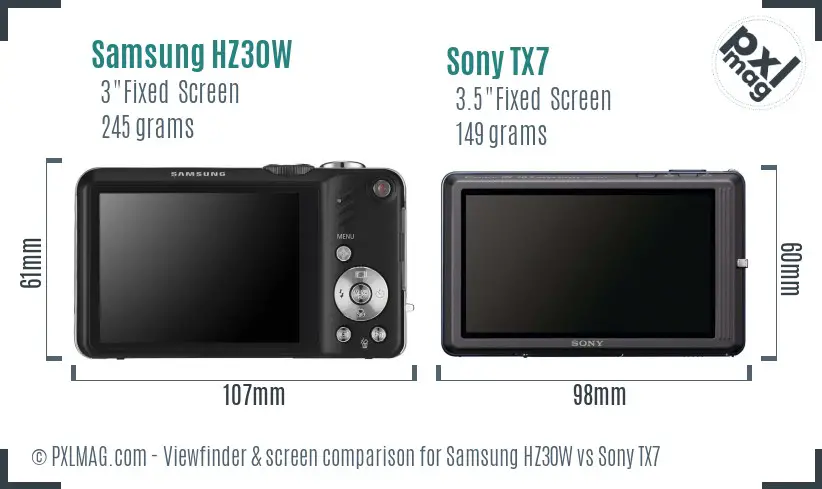 Samsung HZ30W vs Sony TX7 Screen and Viewfinder comparison