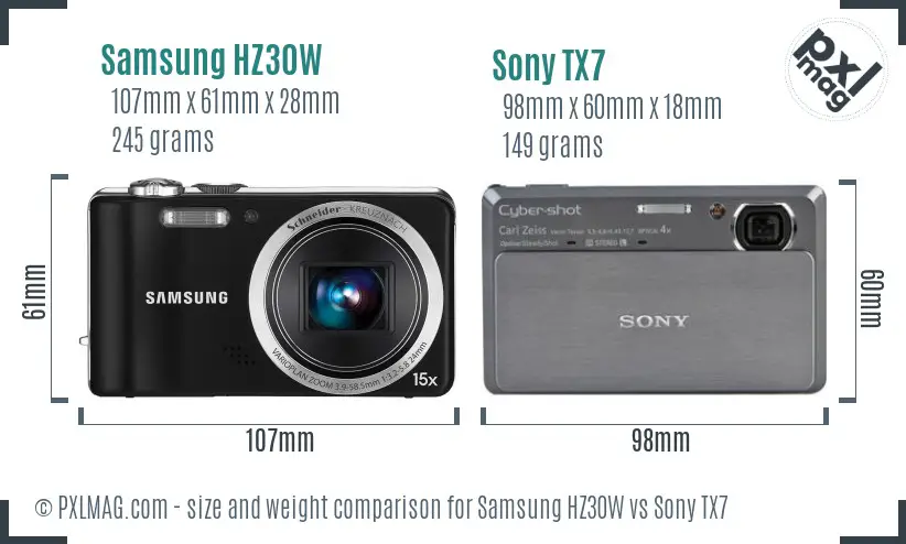 Samsung HZ30W vs Sony TX7 size comparison