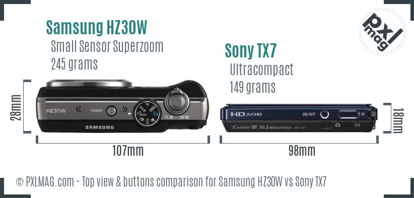 Samsung HZ30W vs Sony TX7 top view buttons comparison