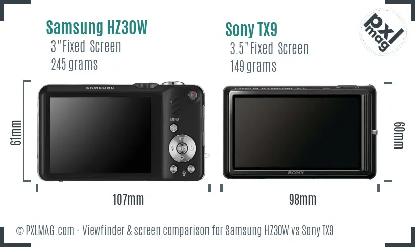 Samsung HZ30W vs Sony TX9 Screen and Viewfinder comparison