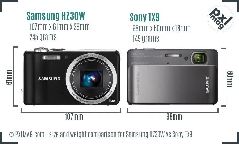 Samsung HZ30W vs Sony TX9 size comparison