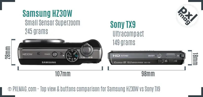 Samsung HZ30W vs Sony TX9 top view buttons comparison