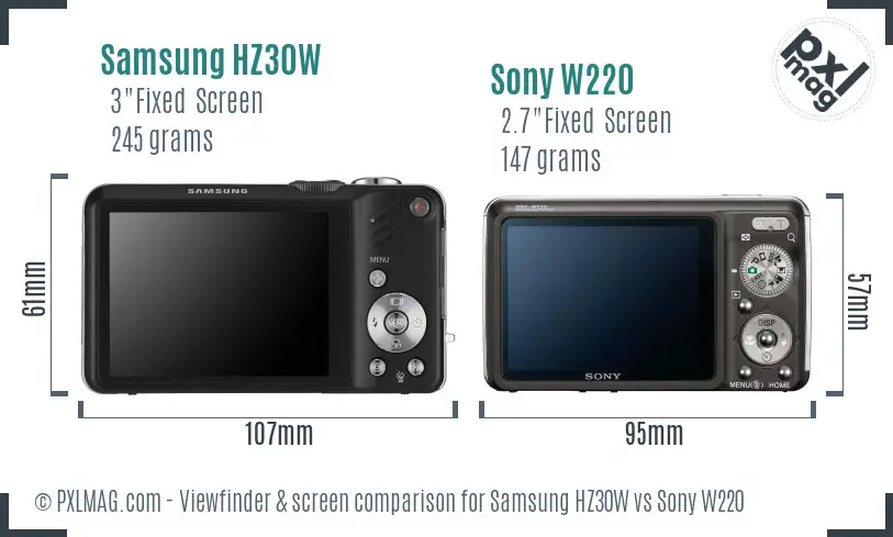 Samsung HZ30W vs Sony W220 Screen and Viewfinder comparison