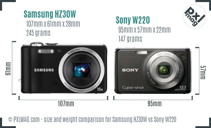 Samsung HZ30W vs Sony W220 size comparison