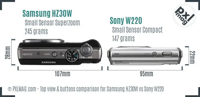 Samsung HZ30W vs Sony W220 top view buttons comparison