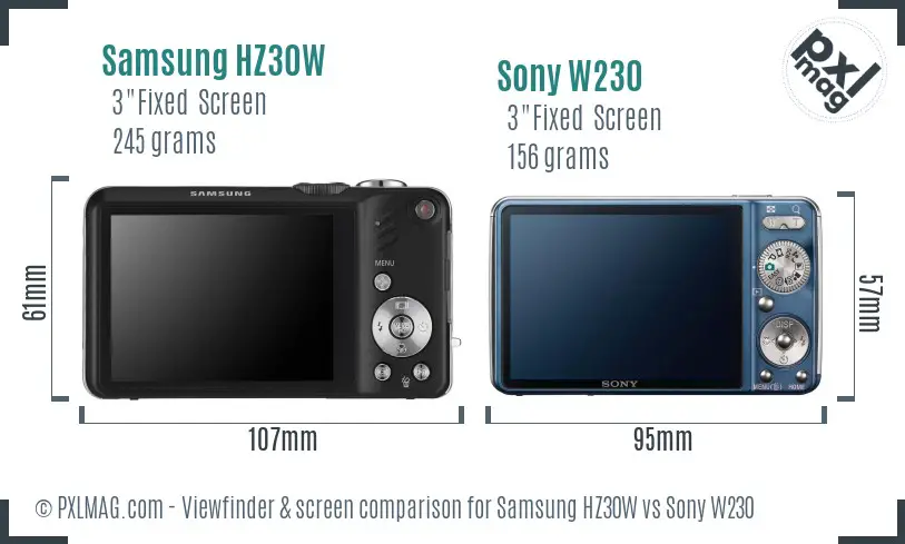 Samsung HZ30W vs Sony W230 Screen and Viewfinder comparison
