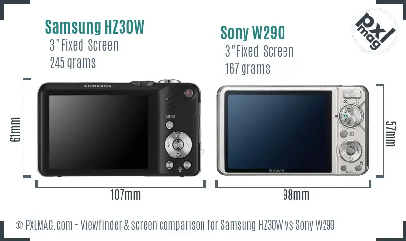 Samsung HZ30W vs Sony W290 Screen and Viewfinder comparison