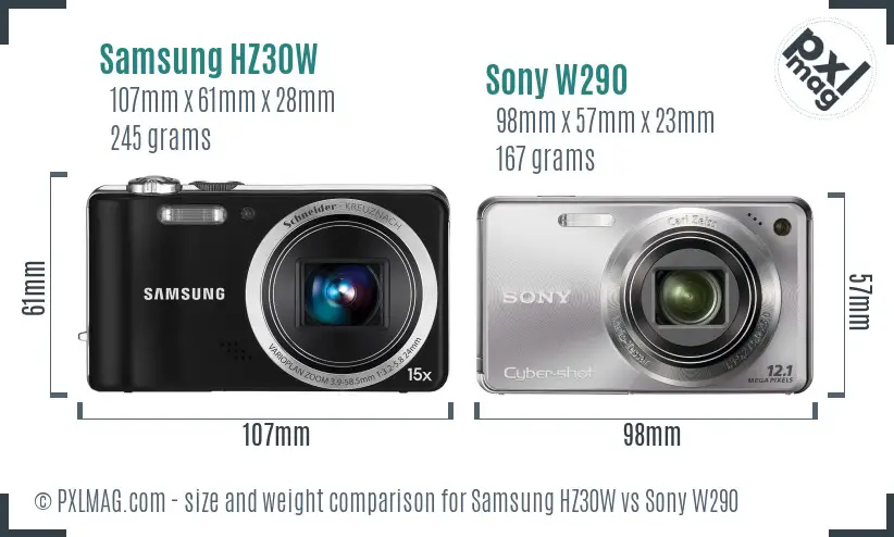 Samsung HZ30W vs Sony W290 size comparison