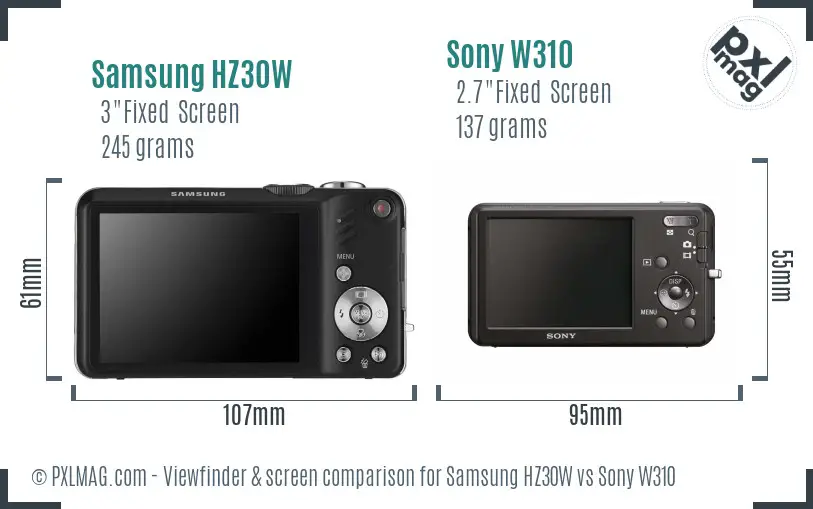 Samsung HZ30W vs Sony W310 Screen and Viewfinder comparison