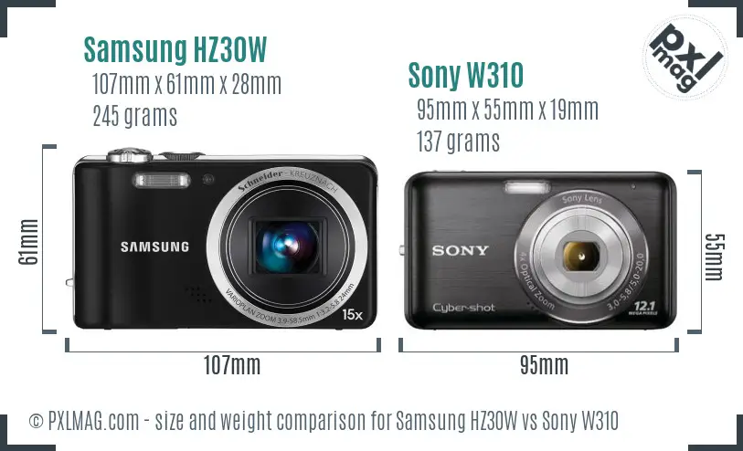 Samsung HZ30W vs Sony W310 size comparison