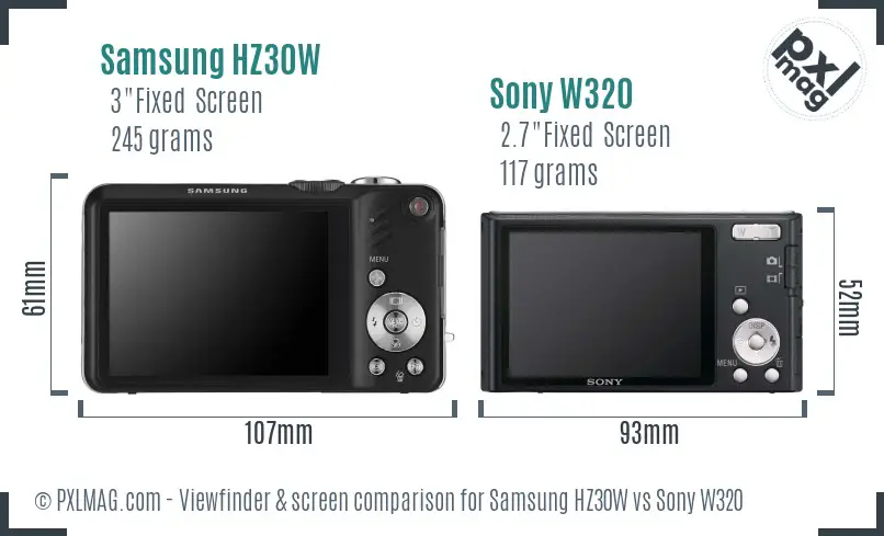 Samsung HZ30W vs Sony W320 Screen and Viewfinder comparison