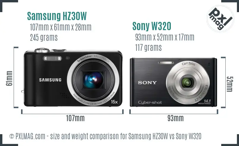 Samsung HZ30W vs Sony W320 size comparison