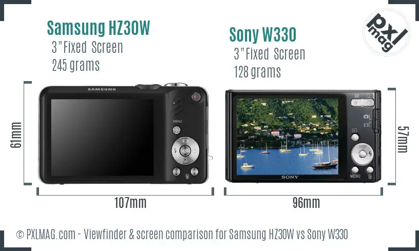 Samsung HZ30W vs Sony W330 Screen and Viewfinder comparison