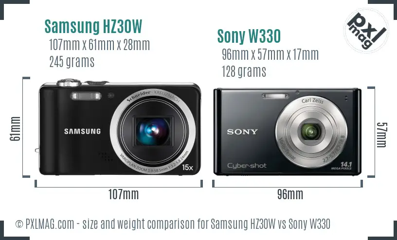 Samsung HZ30W vs Sony W330 size comparison