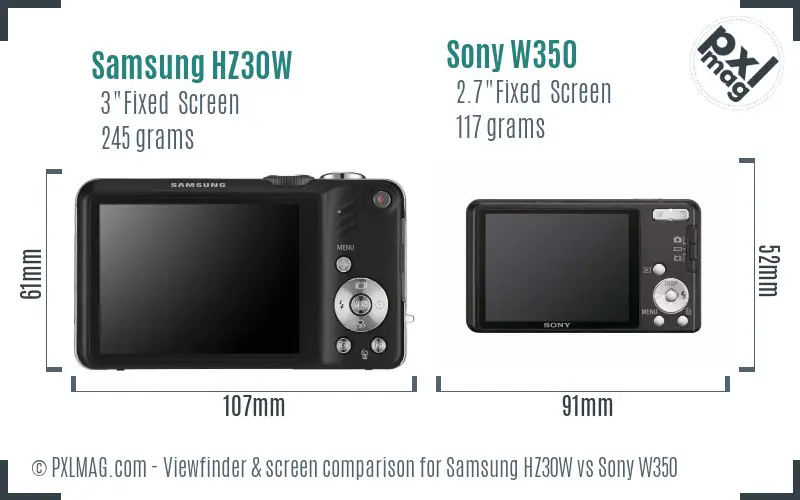 Samsung HZ30W vs Sony W350 Screen and Viewfinder comparison