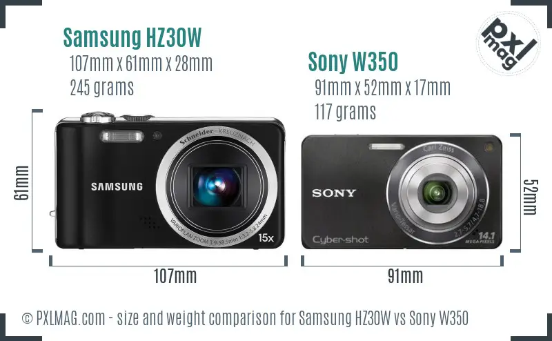 Samsung HZ30W vs Sony W350 size comparison