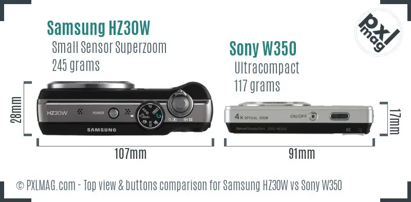 Samsung HZ30W vs Sony W350 top view buttons comparison
