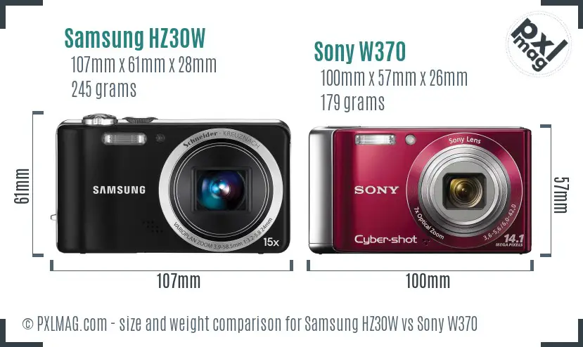 Samsung HZ30W vs Sony W370 size comparison