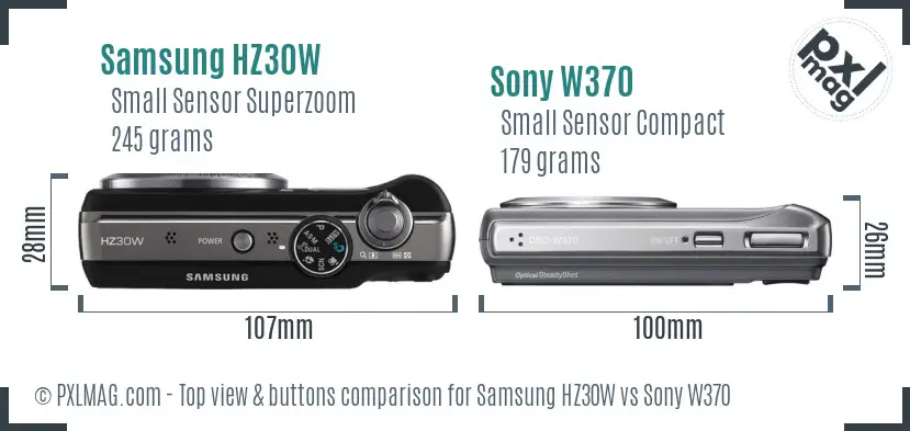 Samsung HZ30W vs Sony W370 top view buttons comparison