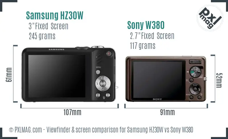 Samsung HZ30W vs Sony W380 Screen and Viewfinder comparison