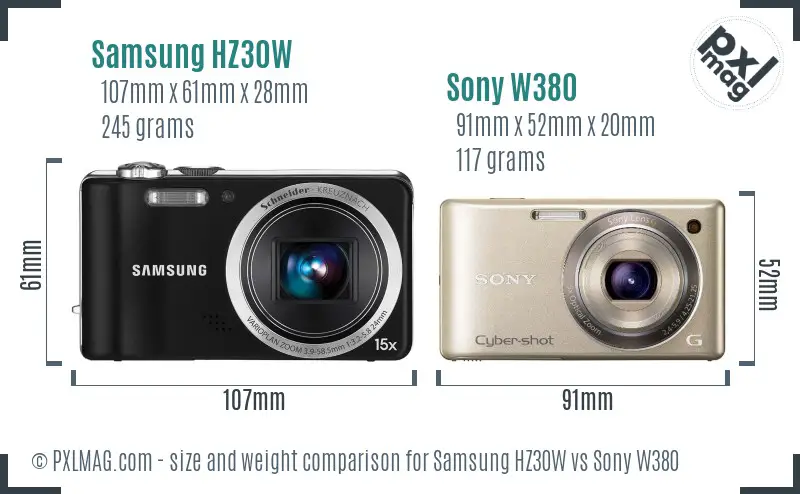 Samsung HZ30W vs Sony W380 size comparison