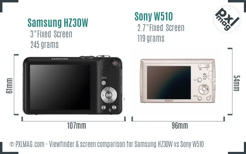 Samsung HZ30W vs Sony W510 Screen and Viewfinder comparison