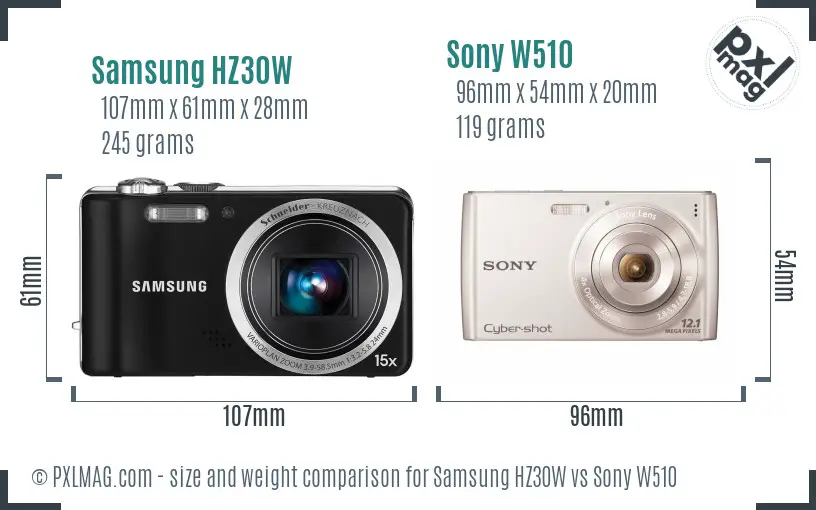 Samsung HZ30W vs Sony W510 size comparison