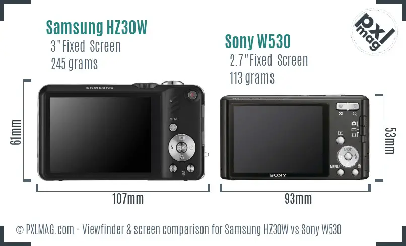 Samsung HZ30W vs Sony W530 Screen and Viewfinder comparison