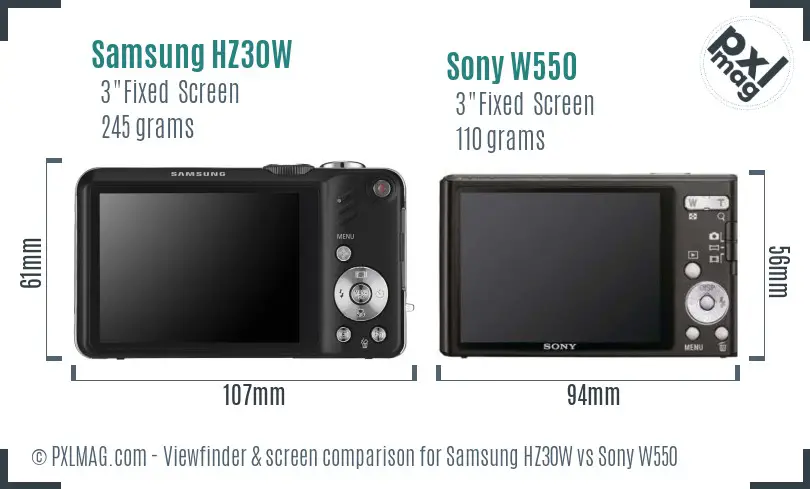 Samsung HZ30W vs Sony W550 Screen and Viewfinder comparison